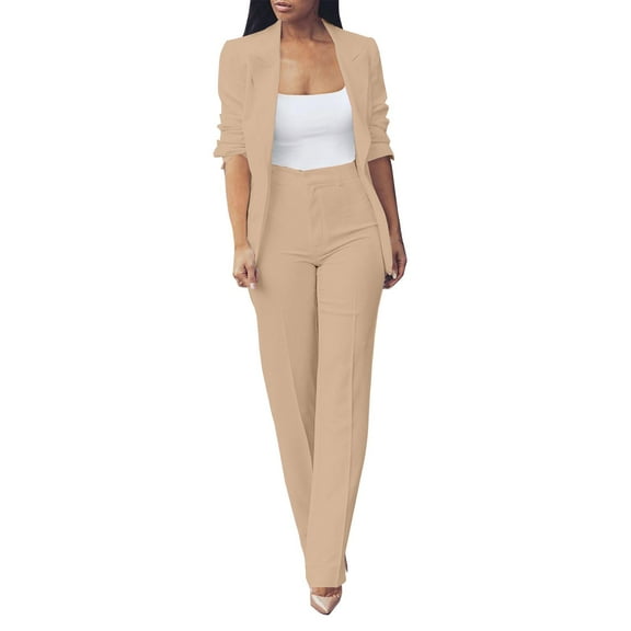 Breezora Women's Autumn Two Piece Suit Set Slim Fit Blazer and Trousers Office Work Professional Outfits for Ladies S Size Khaki