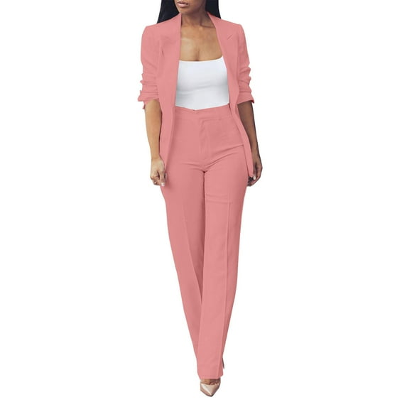 Breezora Women's Autumn Two Piece Suit Set Slim Fit Blazer and Trousers Office Work Professional Outfits for Ladies S Size Rose Gold