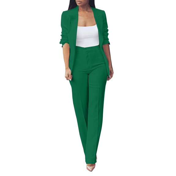 Breezora Women's Autumn Two Piece Suit Set Slim Fit Blazer and Trousers Office Work Professional Outfits for Ladies XXL Size Green