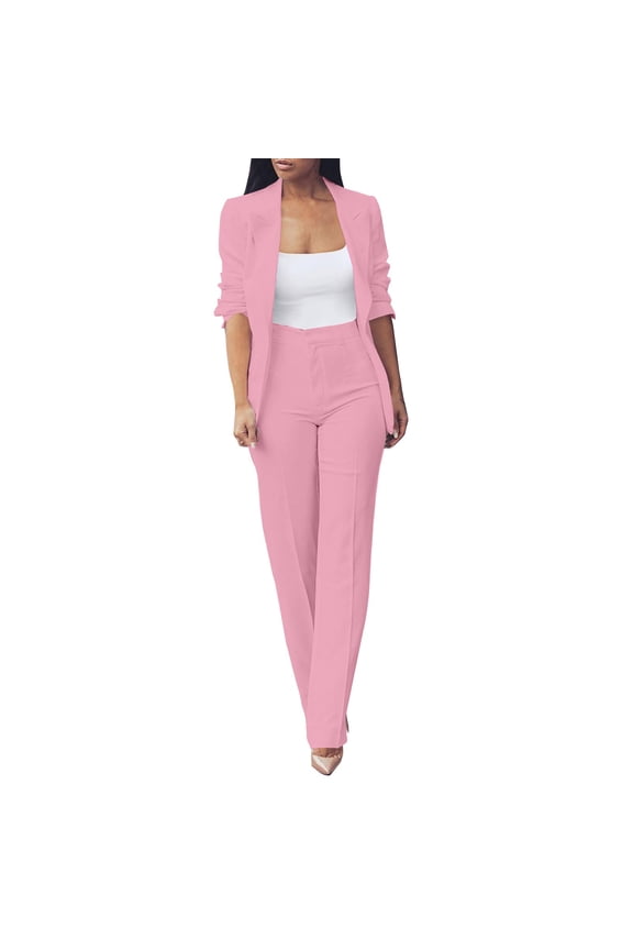 Women's Autumn Two Piece Suit Set Slim Fit Blazer and Trousers Office Work Professional Outfits for Ladies XXXXL Size Pink