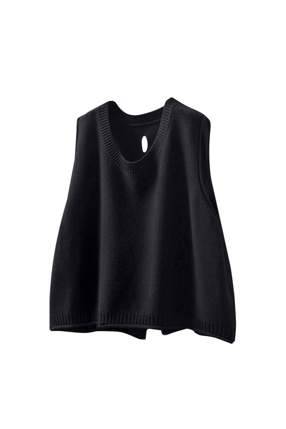 Women's Back Button Knit Vest Lightweight Breathable Cotton Comfortable Loose Fit Layering Essential Versatile Styling L Size Black