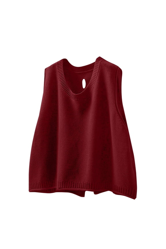 Women's Back Button Knit Vest Lightweight Breathable Cotton Comfortable Loose Fit Layering Essential Versatile Styling L Size Red