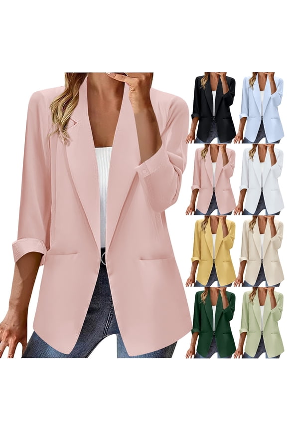 Women's Blazer Solid Color Casual Work Office Jacket Long Sleeve Single Breasted Versatile