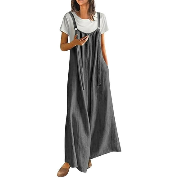 Breezora Women's Boho Floral Wide Leg Jumpsuit Casual Pleated Overalls with Pockets Summer Comfort Romper L Size Black