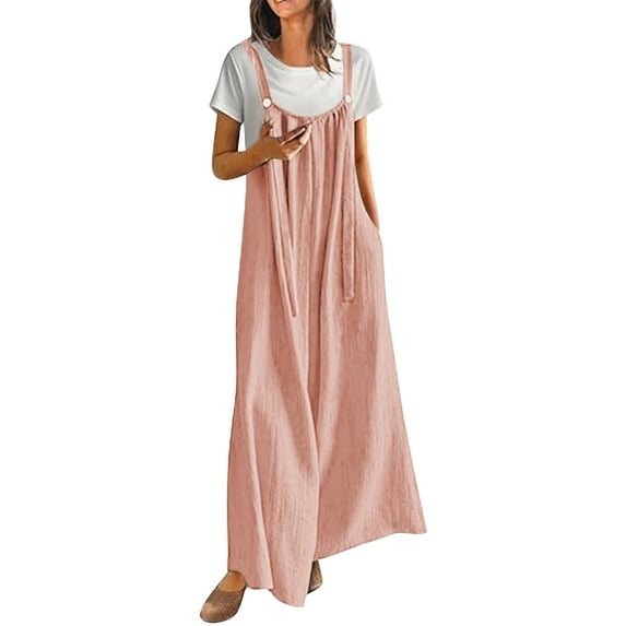 Breezora Women's Boho Floral Wide Leg Jumpsuit Casual Pleated Overalls with Pockets Summer Comfort Romper XL Size Pink