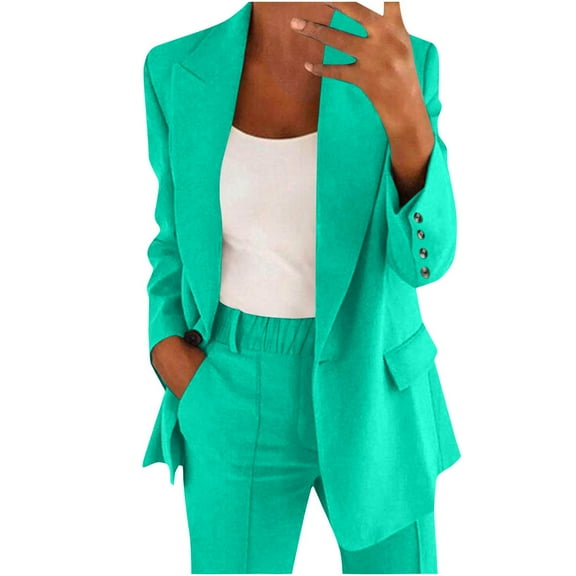 Breezora Women's Business Casual Pant Suit Set Plus Size Professional Blazer and Wide Leg Trousers Office Work Outfits Outfits S Size Mint Green
