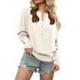 thumbnail image 1 of Breezora Women's Button Crew Neck Sweater Fall Long Sleeve Loose Knit Pullover Top with Lantern Sleeves S Size White, 1 of 6