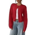 thumbnail image 1 of Breezora Women's Button Down Crop Sweater Cardigan Ribbed Knit Long Sleeve Crewneck Casual Knitwear Top XXL Size Red, 1 of 7