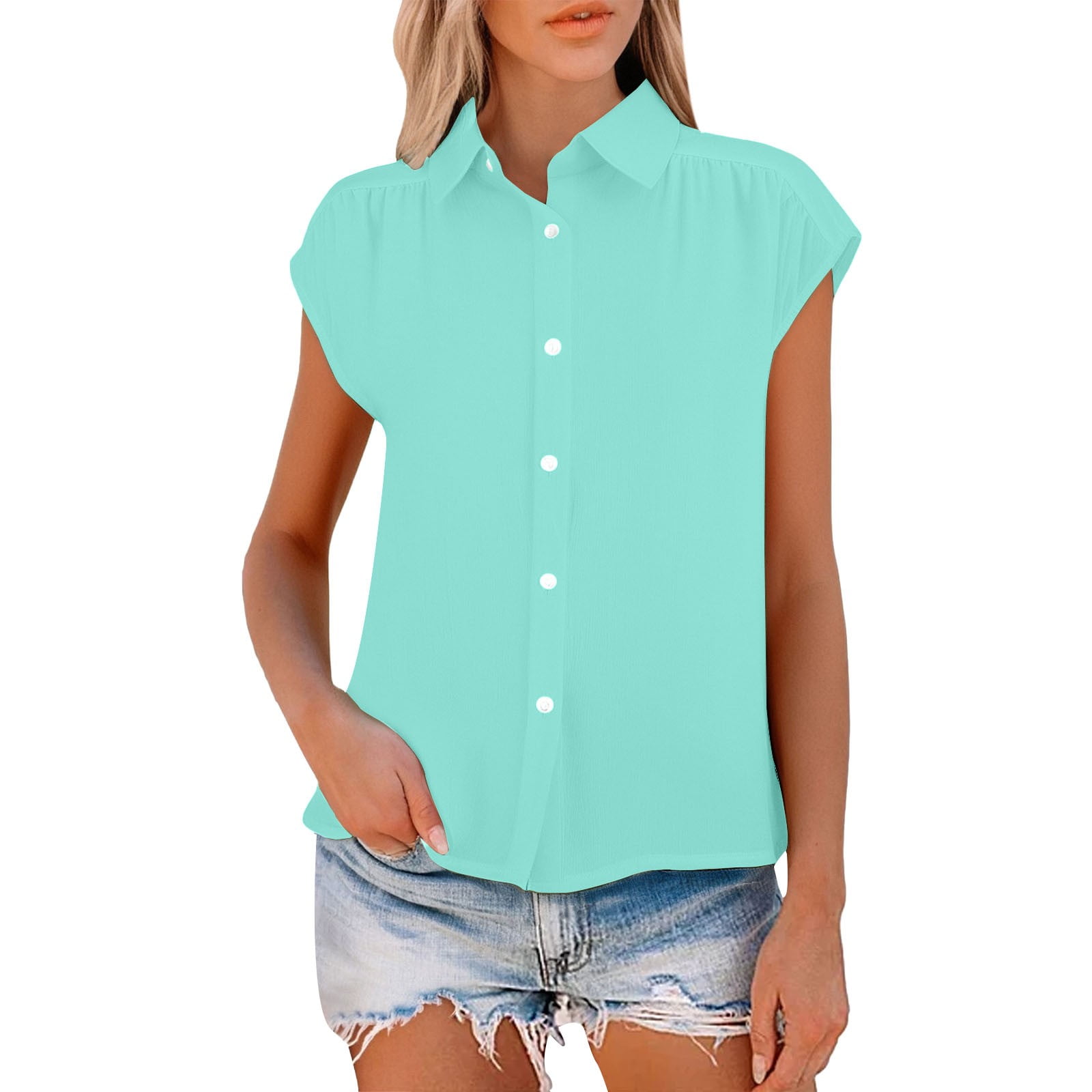 Breezora Women's Button Down Shirt Cotton Linen Blend Relaxed Fit with ...