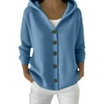 thumbnail image 1 of Breezora Women's Button Front Hooded Knit Cardigan Long Sleeve Comfortable Open Front Jacket L Size Blue, 1 of 1
