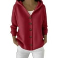 thumbnail image 1 of Breezora Women's Button Front Hooded Knit Cardigan Long Sleeve Comfortable Open Front Jacket M Size Red, 1 of 1