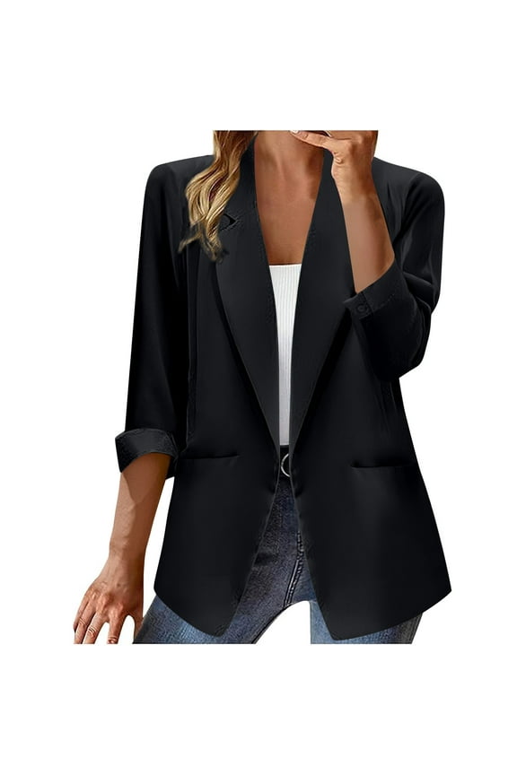 Women's Casual Blazer for Spring Autumn Versatile Tailored Fit Comfortable Office Wear Jacket L Size Black