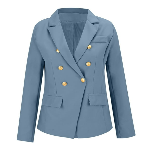 Breezora Women's Casual Button Down Blazer Jacket Lightweight Spring Autumn Short Coat Lounge Suit L Size Blue