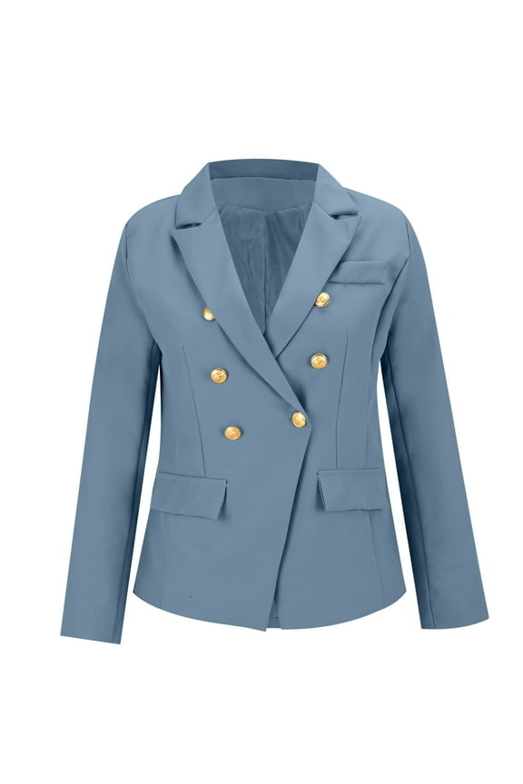 Women's Casual Button Down Blazer Jacket Lightweight Spring Autumn Short Coat Lounge Suit L Size Blue