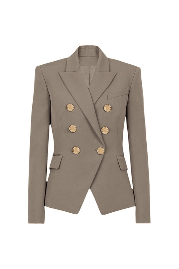 Women's Casual Button Down Blazer Jacket Lightweight Spring Autumn Short Coat Lounge Suit L Size Khaki