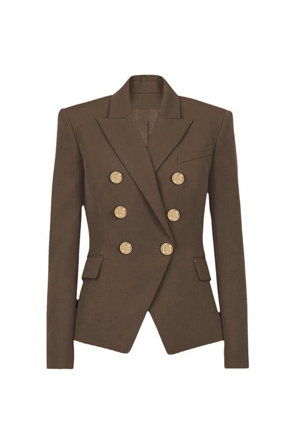 Women's Casual Button Down Blazer Jacket Lightweight Spring Autumn Short Coat Lounge Suit XXL Size Coffee