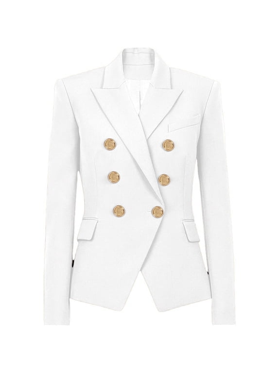 Women's Casual Button Down Blazer Jacket Lightweight Spring Autumn Short Coat Lounge Suit XXL Size White