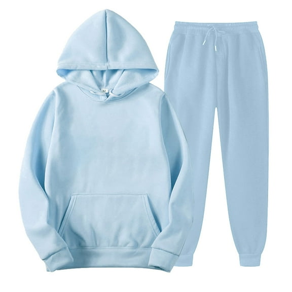 Breezora Women's Casual Hoodie and Pants Lounge Set Cozy Winter Warm Two Piece Outfit for Everyday Wear XXL Size Sky Blue