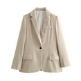 thumbnail image 1 of Breezora Women's Casual Single Button Blazer Lapel Open Front Long Sleeve Pocket Jacket L Size Beige, 1 of 8