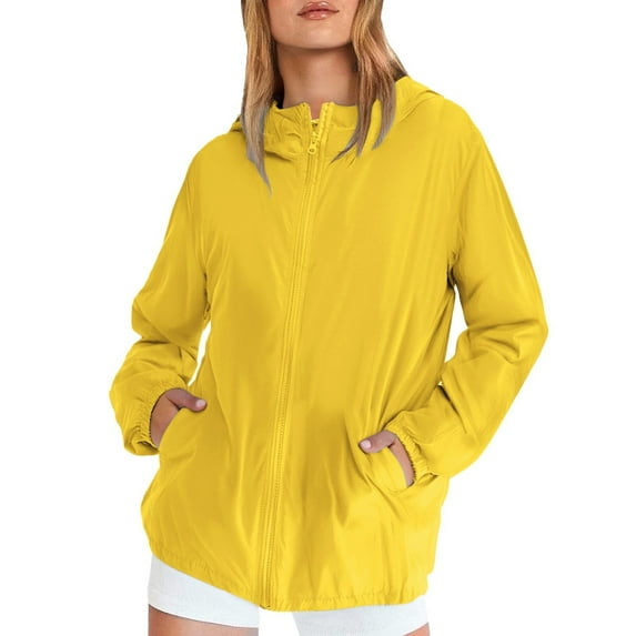 Breezora Women's Casual Windbreaker Jacket with Zipper Pockets Lightweight Windproof Outerwear for Walking XXXXL Size Yellow