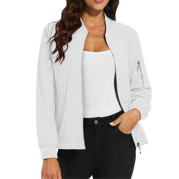 Breezora Women's Casual Zip Up Windbreaker Jacket With Pockets Lightweight Comfortable Outerwear Coat XXL Size White