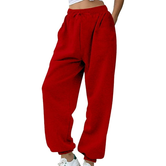 Breezora Women's Comfort Fit Loose Casual Pants with Soft Fabric for Everyday Activities S Size Red