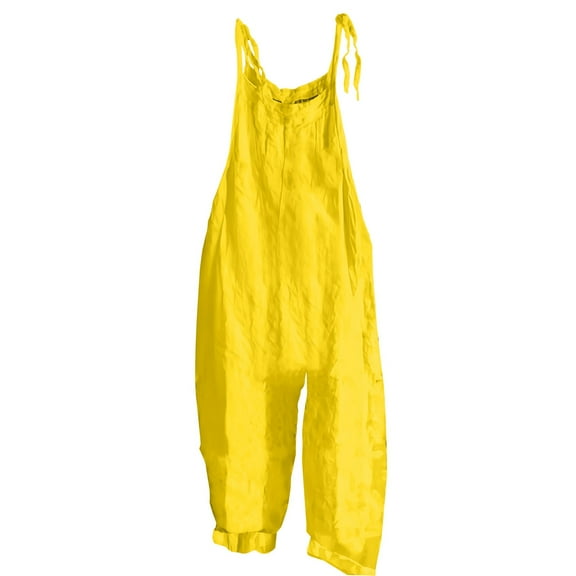 Breezora Women's Comfortable Wide Leg Jumpsuit with Adjustable Straps and Side Pockets for Summer Wear S Size Yellow