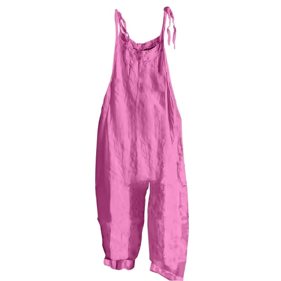 Breezora Women's Comfortable Wide Leg Jumpsuit with Adjustable Straps and Side Pockets for Summer Wear XXXL Size Hot Pink