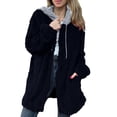 thumbnail image 1 of Breezora Women's Cozy Lined Hooded Zip Up Jacket With Pockets Long Sleeve Cardigan Style Winter Outerwear L Size Black, 1 of 5