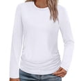 thumbnail image 1 of Breezora Women's Crew Neck Long Sleeve T Shirt Ruched Casual Top Fall Fashion Soft Comfortable Tee M Size White, 1 of 4