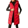 thumbnail image 1 of Breezora Women's Detachable Hood Mid Length Quilted Vest Warm Stylish Winter Padded Sleeveless Coat XXL Size Red, 1 of 5