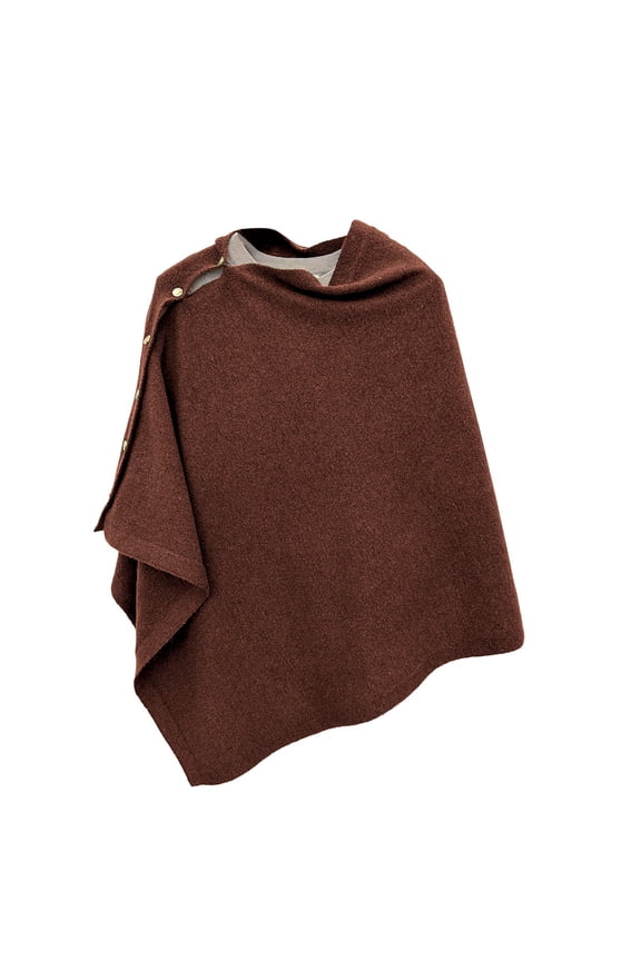 Women's Elegant Cape With Gold Buttons Loose Fit Shawl Collar Outerwear For Autumn Versatile Styling One Size Size Coffee