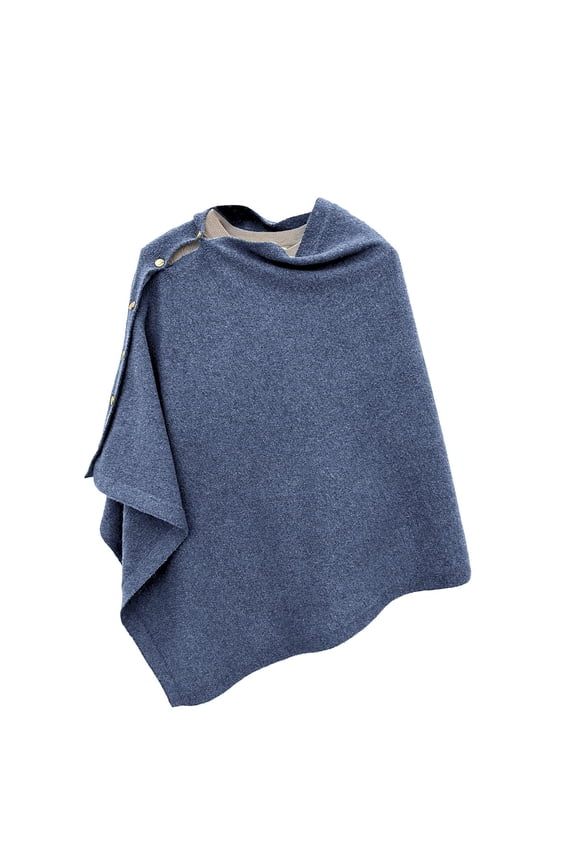 Women's Elegant Cape With Gold Buttons Loose Fit Shawl Collar Outerwear For Autumn Versatile Styling One Size Size Navy