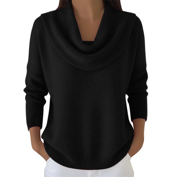 Breezora Women's Elegant Cowl Neck Sweater Stylish Pullover Casual Soft Knit Top XXXL Size Black