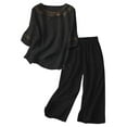 thumbnail image 1 of Breezora Women's Embroidered Linen Top and Wide Leg Pants Set Casual Comfortable Two Piece Outfit for Daily Wear M Size Black, 1 of 6