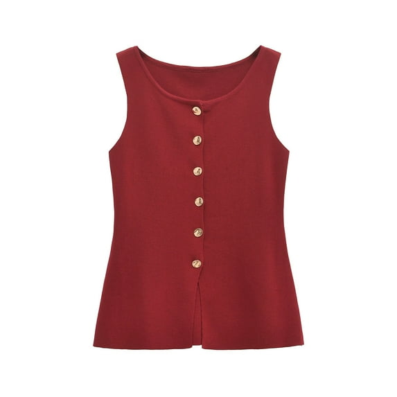 Breezora Women's Fashion Vest Sleeveless Waistcoat with 5 Button V Neck for Office Wear L Size