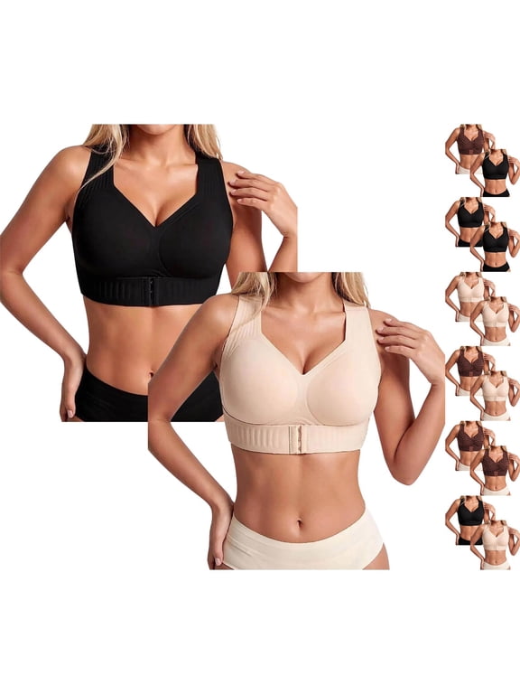 Women's Front Closure Wireless Corrector Bra Full Support Breathable Lifting Bralette for Anti Sagging Comfort