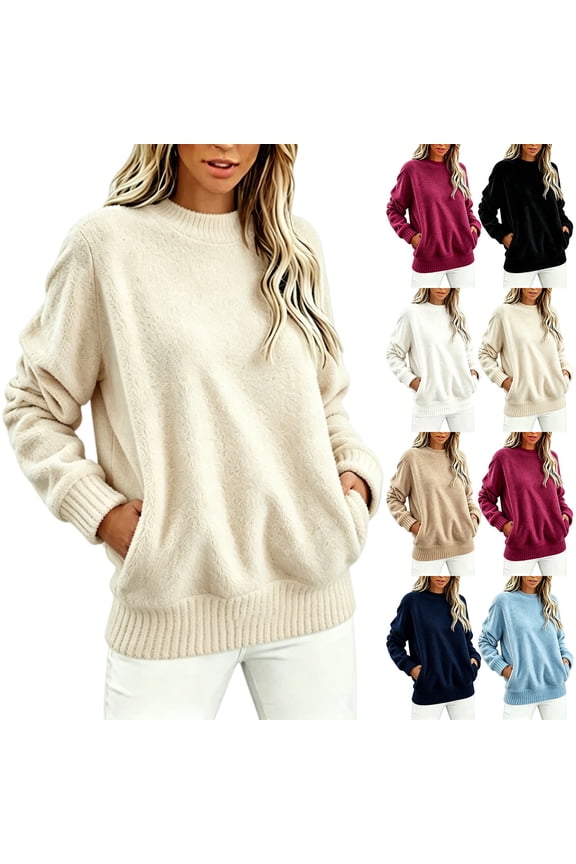 Women's Half Flannel Loungewear Sweatshirt with Pockets Loose Fit Casual Long Sleeve Pullover Top