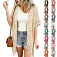 thumbnail image 1 of Breezora Women's Hollow Out Knit Cardigan Short Sleeve Fringe Tassel Lightweight Cover Up Shawl Wrap for Summer, 1 of 10