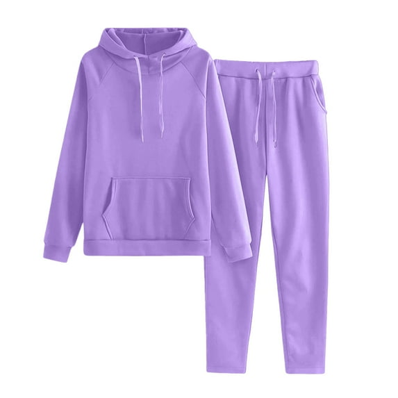 Breezora Women's Hooded Sweatshirt And Jogger Set With Pockets Comfortable Lounge Suit For Everyday Wear XXL Size Purple