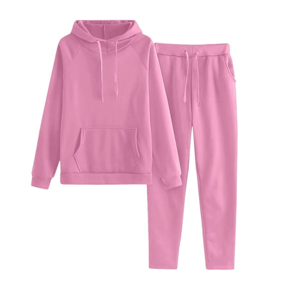 Breezora Women's Hooded Sweatshirt And Jogger Set With Pockets Comfortable Lounge Suit For Everyday Wear XXXL Size Pink