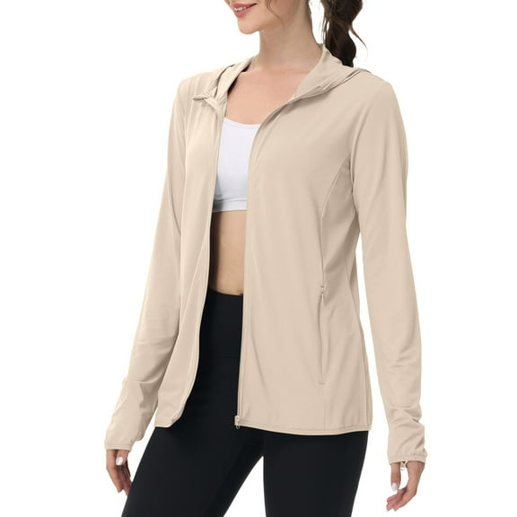 Breezora Women's Ice Knitted Long Sleeve Cardigan with Custom Zipper for Summer Sun Protection and Comfort L Size Beige
