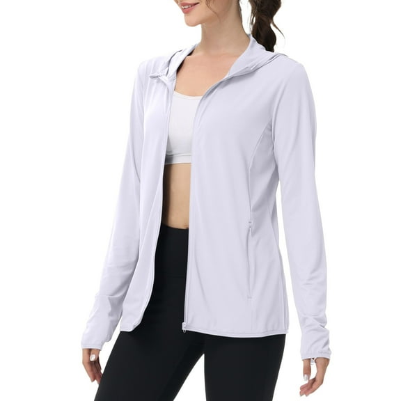 Breezora Women's Ice Knitted Long Sleeve Cardigan with Custom Zipper for Summer Sun Protection and Comfort M Size White