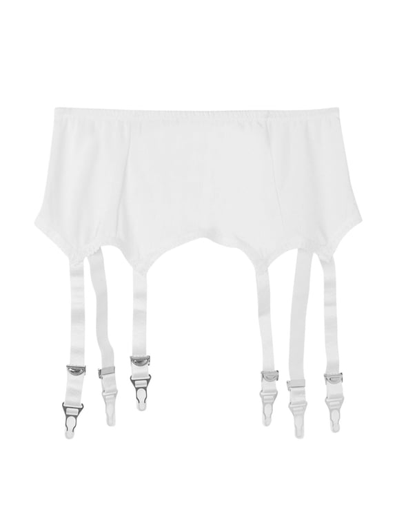 Women's Lace Garter Belt With 6 Adjustable Straps And Metal Clip Suspender For Thigh High Stockings In Elegant Design And Secure Hold L Size White