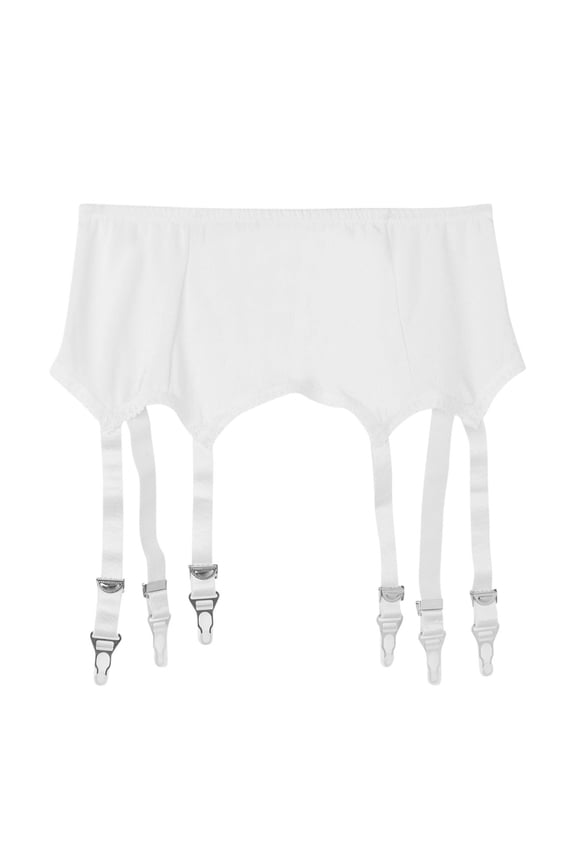 Women's Lace Garter Belt With 6 Adjustable Straps And Metal Clip Suspender For Thigh High Stockings In Elegant Design And Secure Hold M Size White