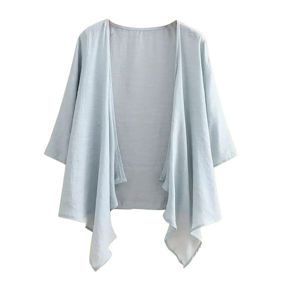 Breezora Women's Lightweight Cotton Blend Cardigan 3 4 Sleeve Cover Up Soft Summer Layer M Size Blue
