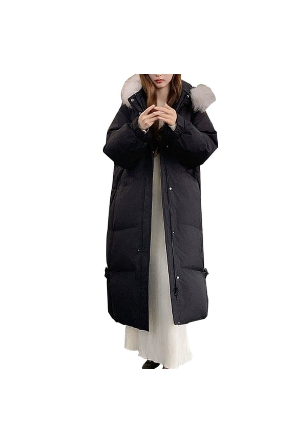 Women's Lightweight Long Puffer Coat Quilted Oversized Winter Jacket Warm Zip Up Baggy Down Alternative Outerwear XL Size Black
