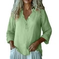 thumbnail image 1 of Breezora Women's Linen Blend Relaxed Fit Long Sleeve Tops with Stylish Print V Neck Casual Blouse for Everyday Wear L Size Green, 1 of 4