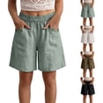thumbnail image 1 of Breezora Women's Linen Cotton High Waist Casual Shorts Summer Breathable Loose Fit Beach Shorts With Pockets, 1 of 7