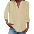 thumbnail image 1 of Breezora Women's Linen Shirt 3/4 Sleeve V Neck Button Down Top Breathable Summer Blouse for Beach and Outings XXXL Size Beige, 1 of 5